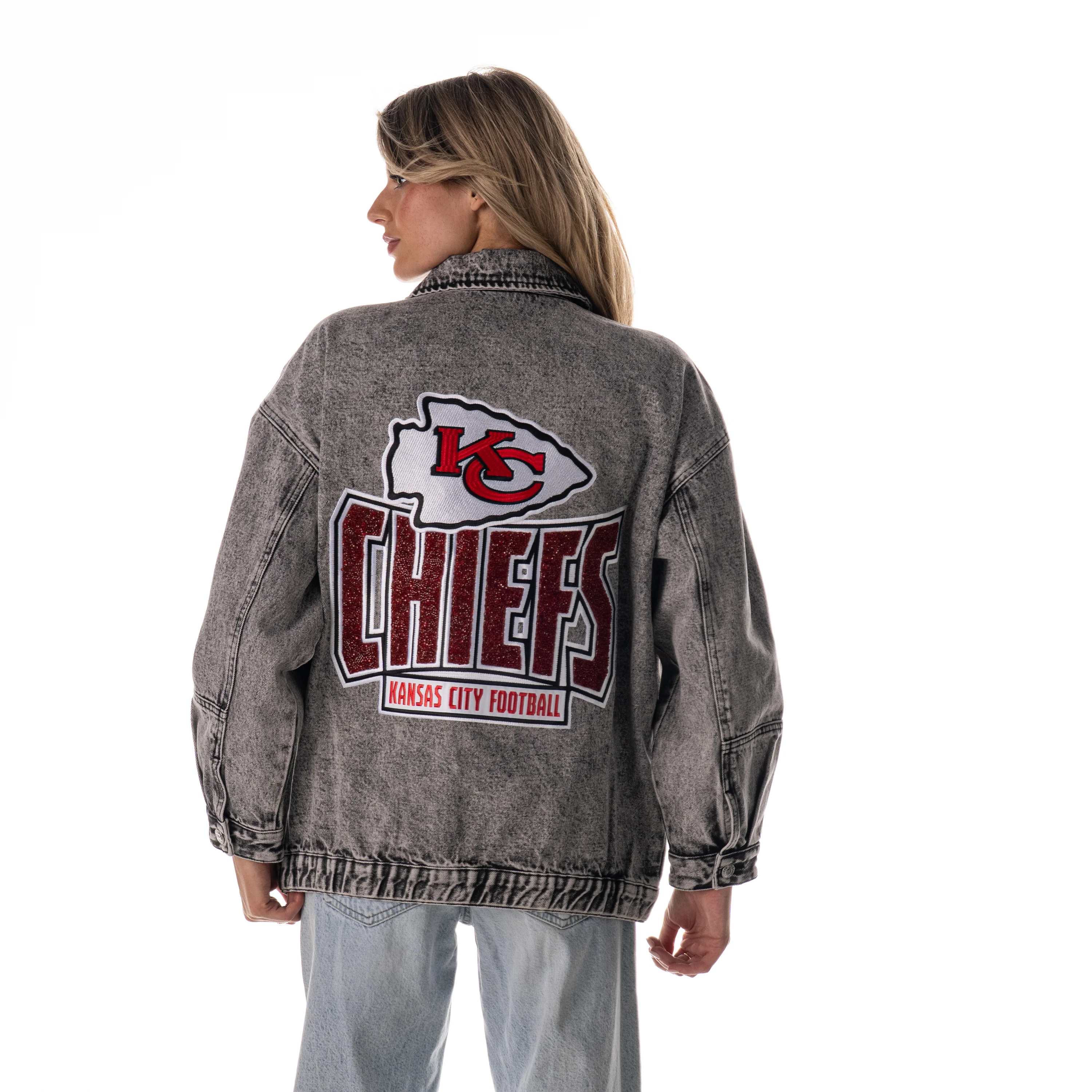 Kansas City Chiefs Women's Denim Jacket - Grey Denim - Image 2