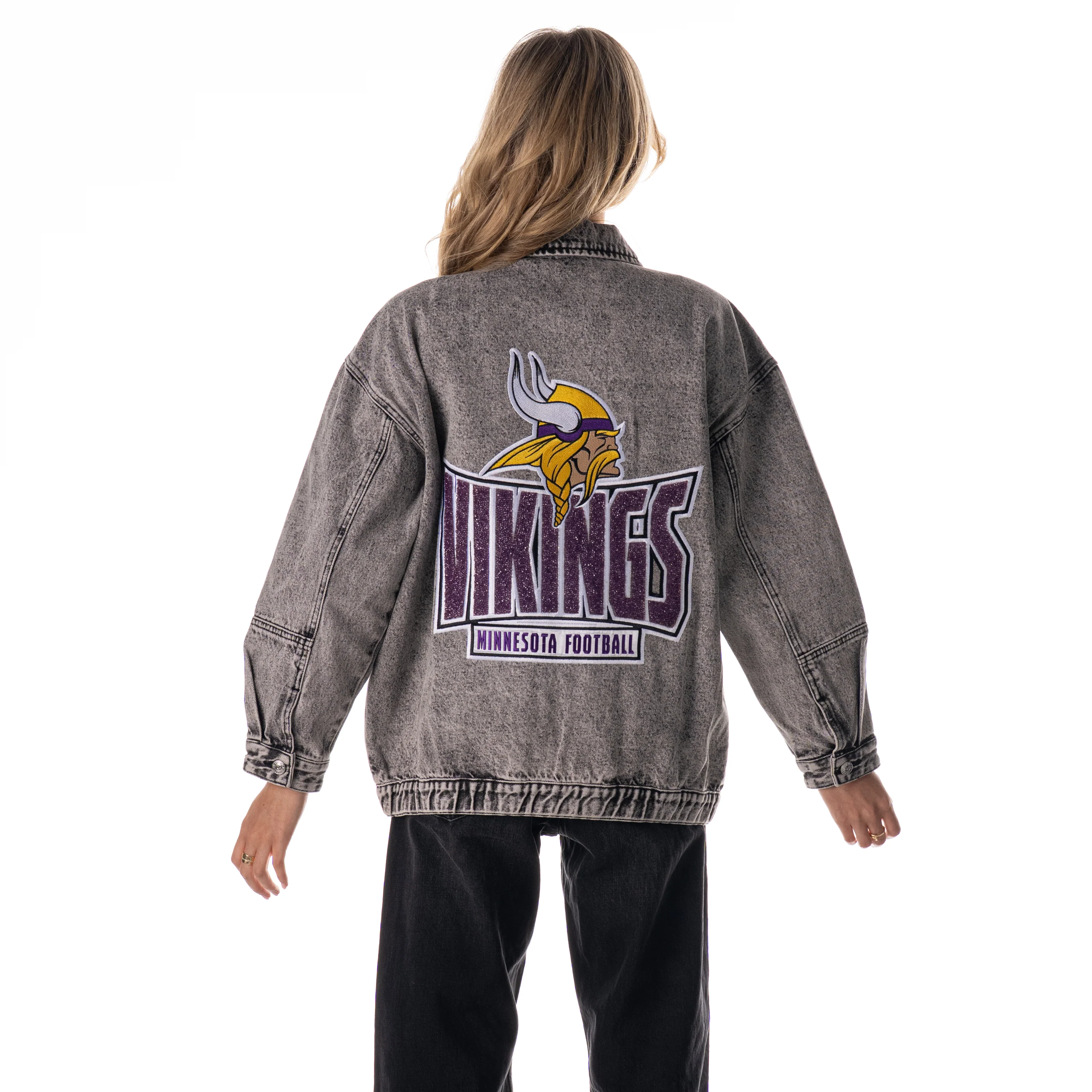Minnesota Vikings Women's Denim Jacket w/ Crystal Rock Detail - Grey Denim - Image 3