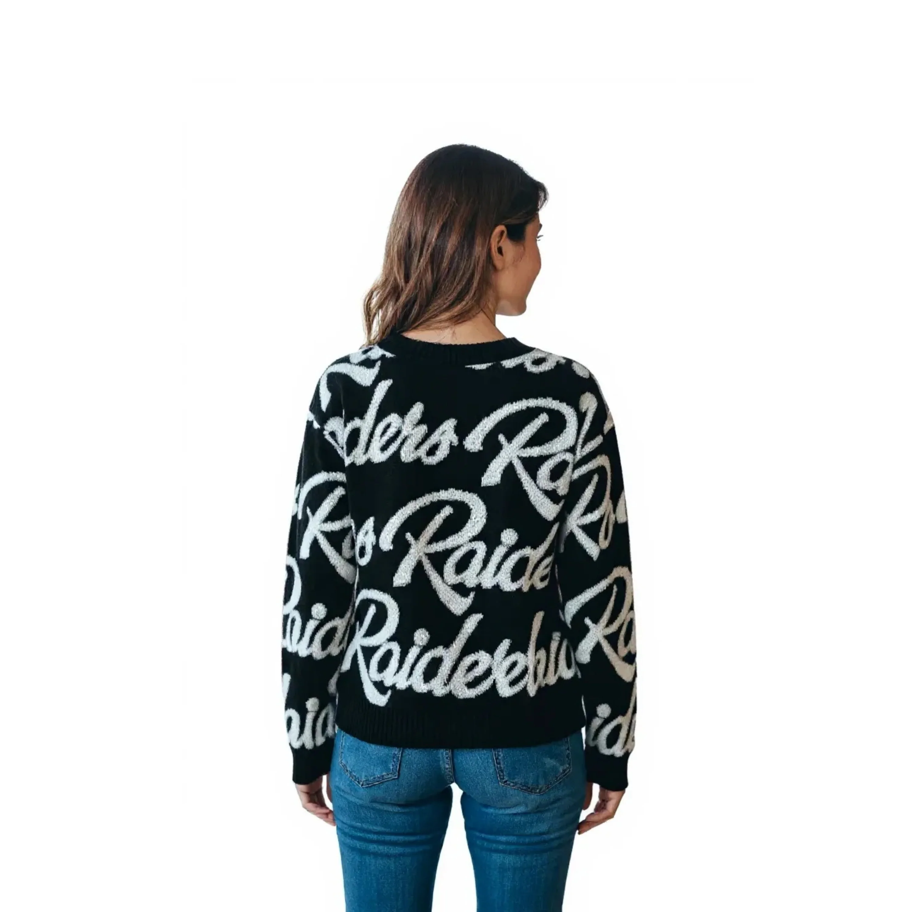 Las Vegas Raiders Women's All Over Jacquard Cropped Cardigan - Black - Image 2