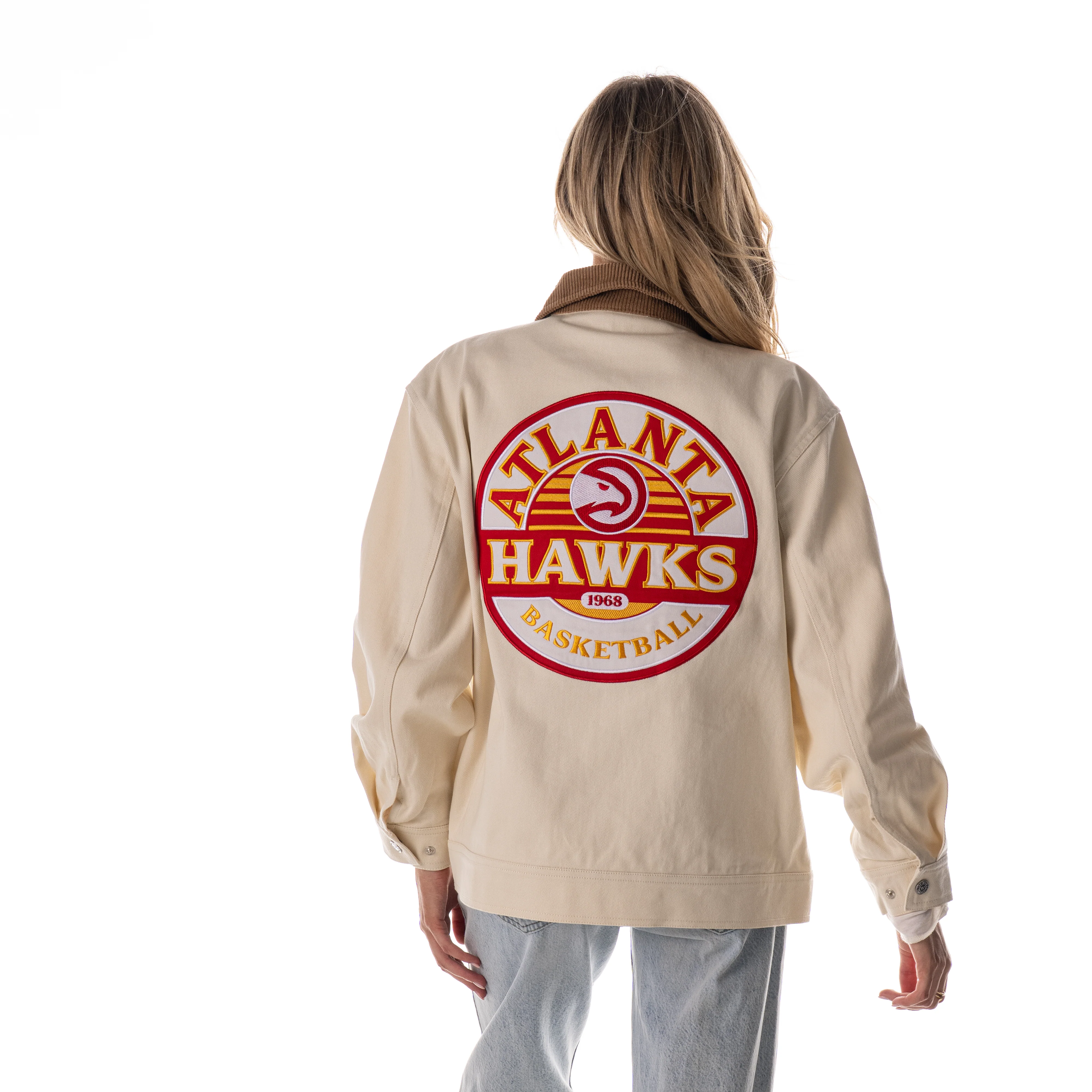 Atlanta Hawks Unisex Denim Zip Front Jacket - Cream - Image 2