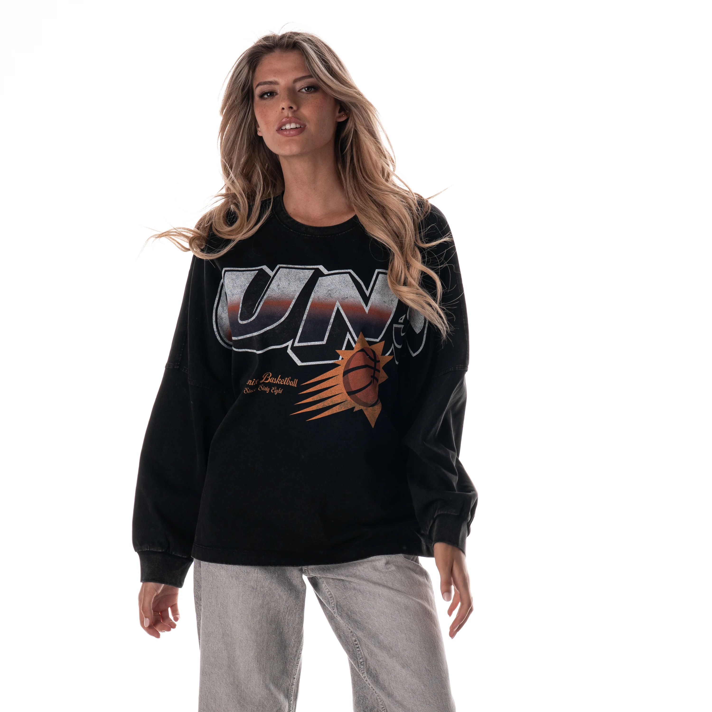 Phoenix Suns Women's Oversized Graphic Dolman L/S Tee - Black - Image 3