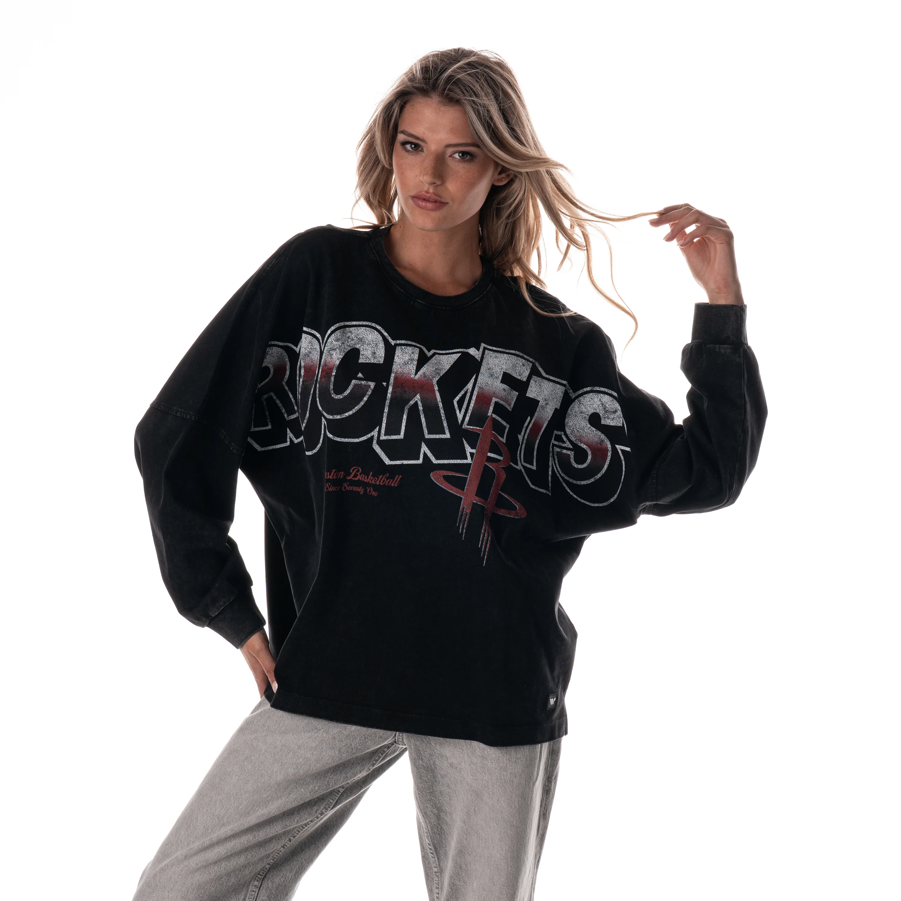 Houston Rockets Oversized Graphic Dolan L/S Tee - Black - Image 2