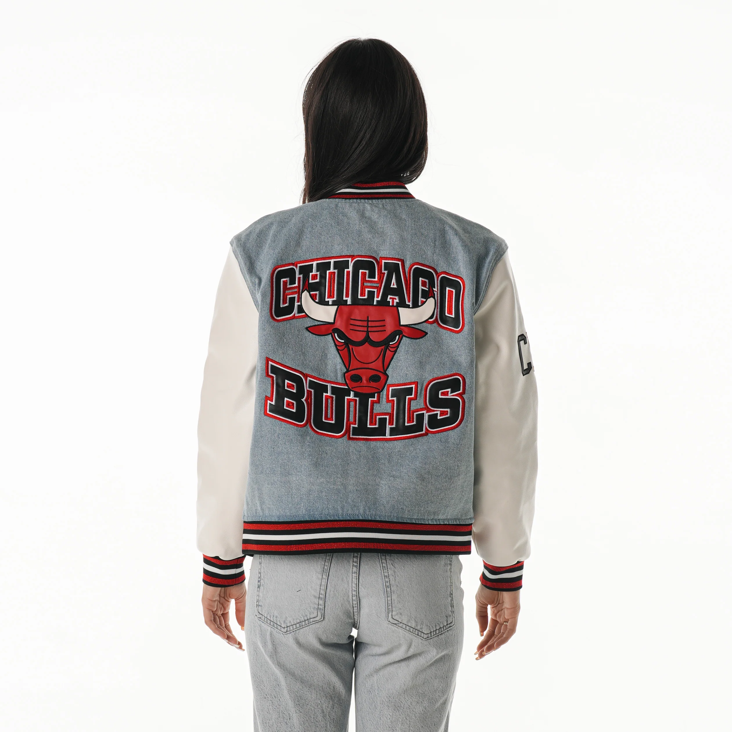 Chicago Bulls Women's Denim Varsity Jacket - Denim - Image 2