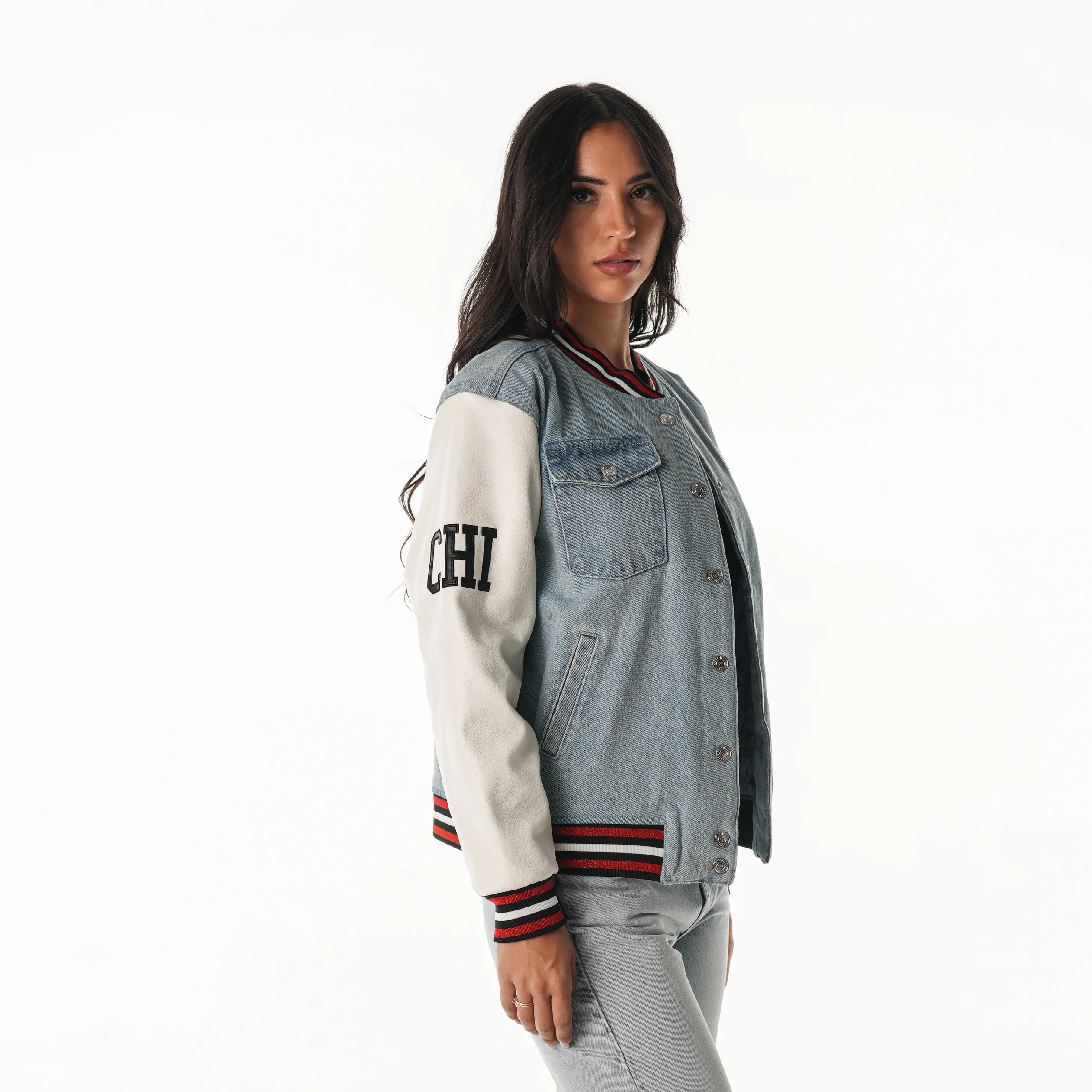 Chicago Bulls Women's Denim Varsity Jacket - Denim - Image 3