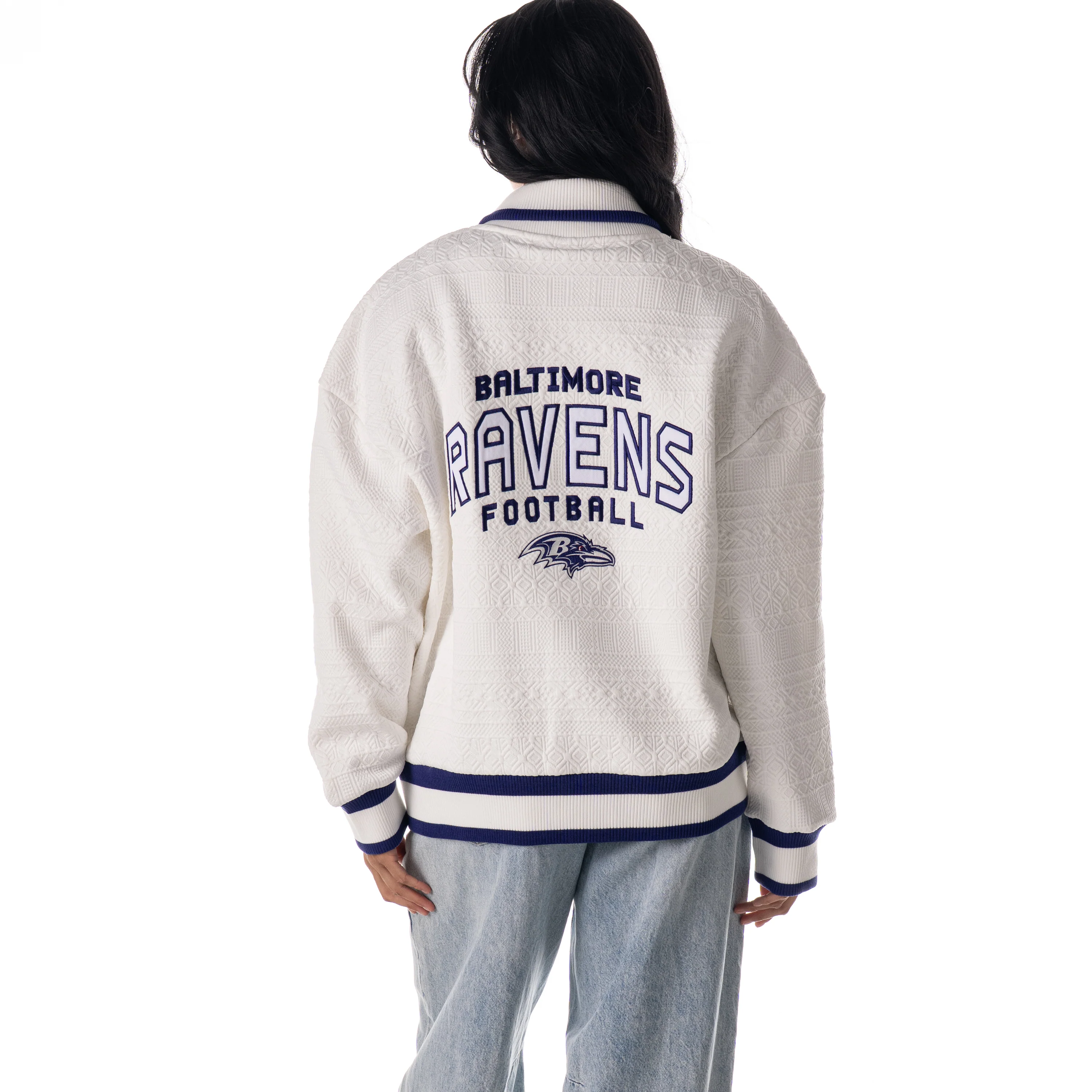 Baltimore Ravens Unisex Embossed Cable Knit Bomber - Vintage - Image 3