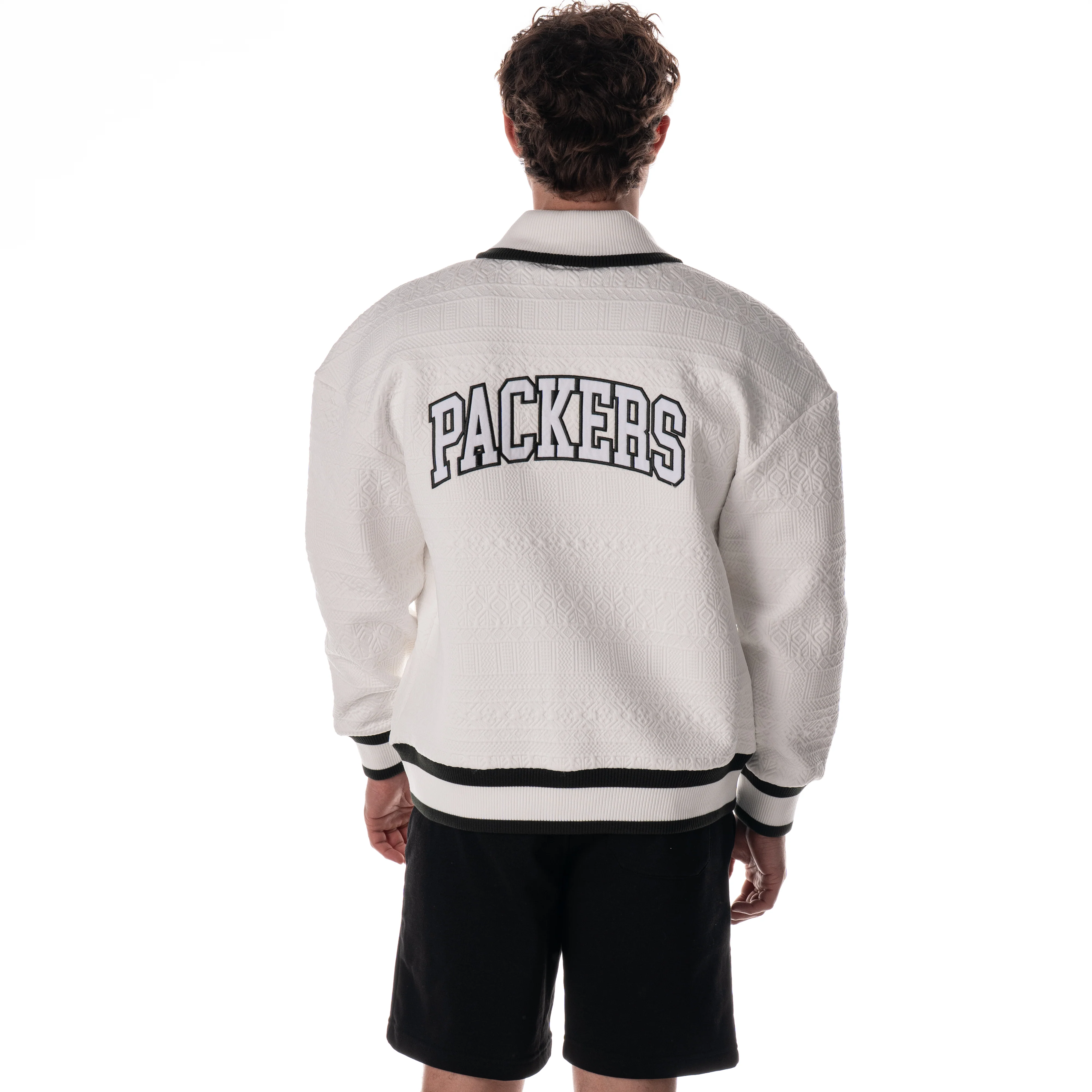 Green Bay Packers Unisex Embossed Knit Bomber - Vintage White - Image 2