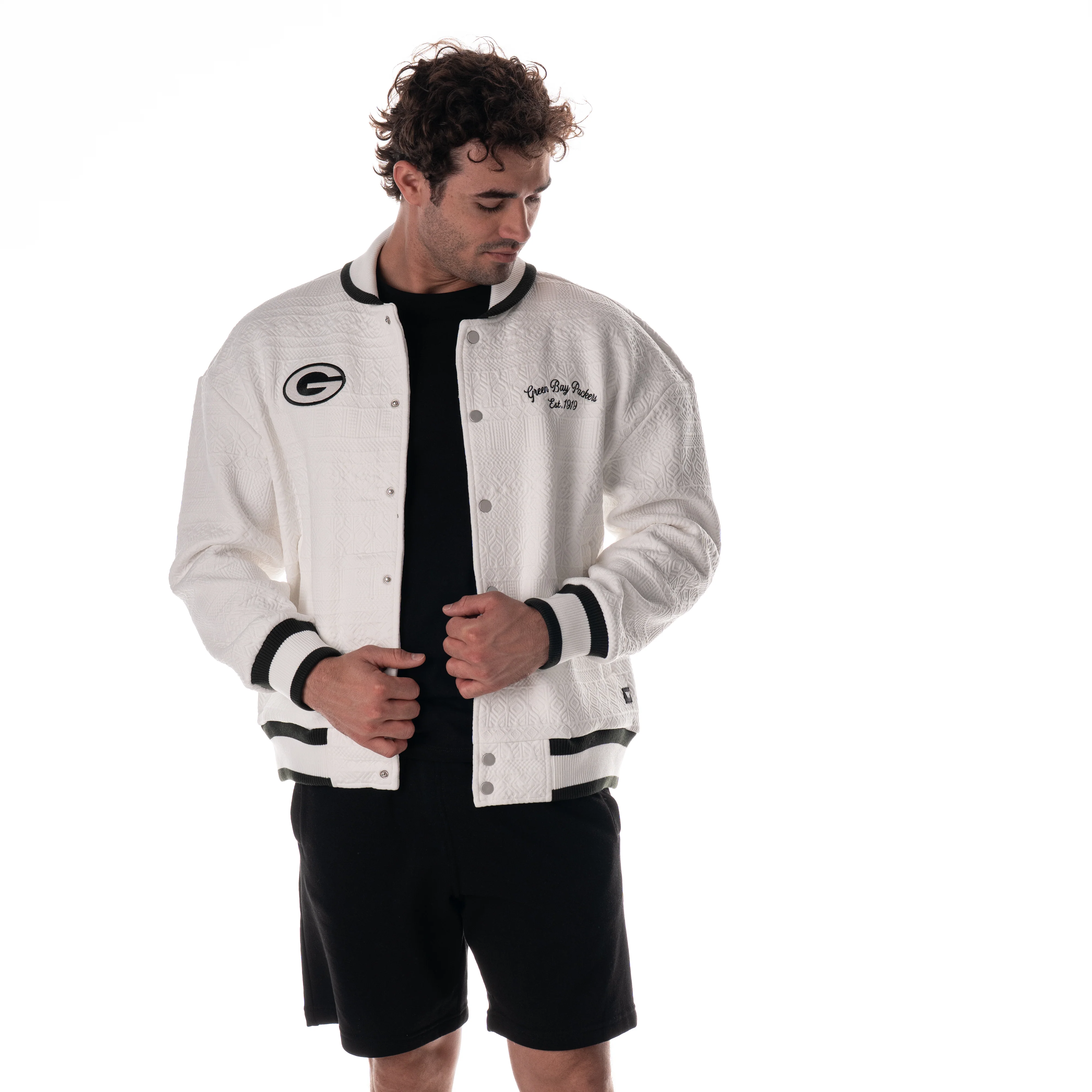 Green Bay Packers Unisex Embossed Knit Bomber - Vintage White - Image 3