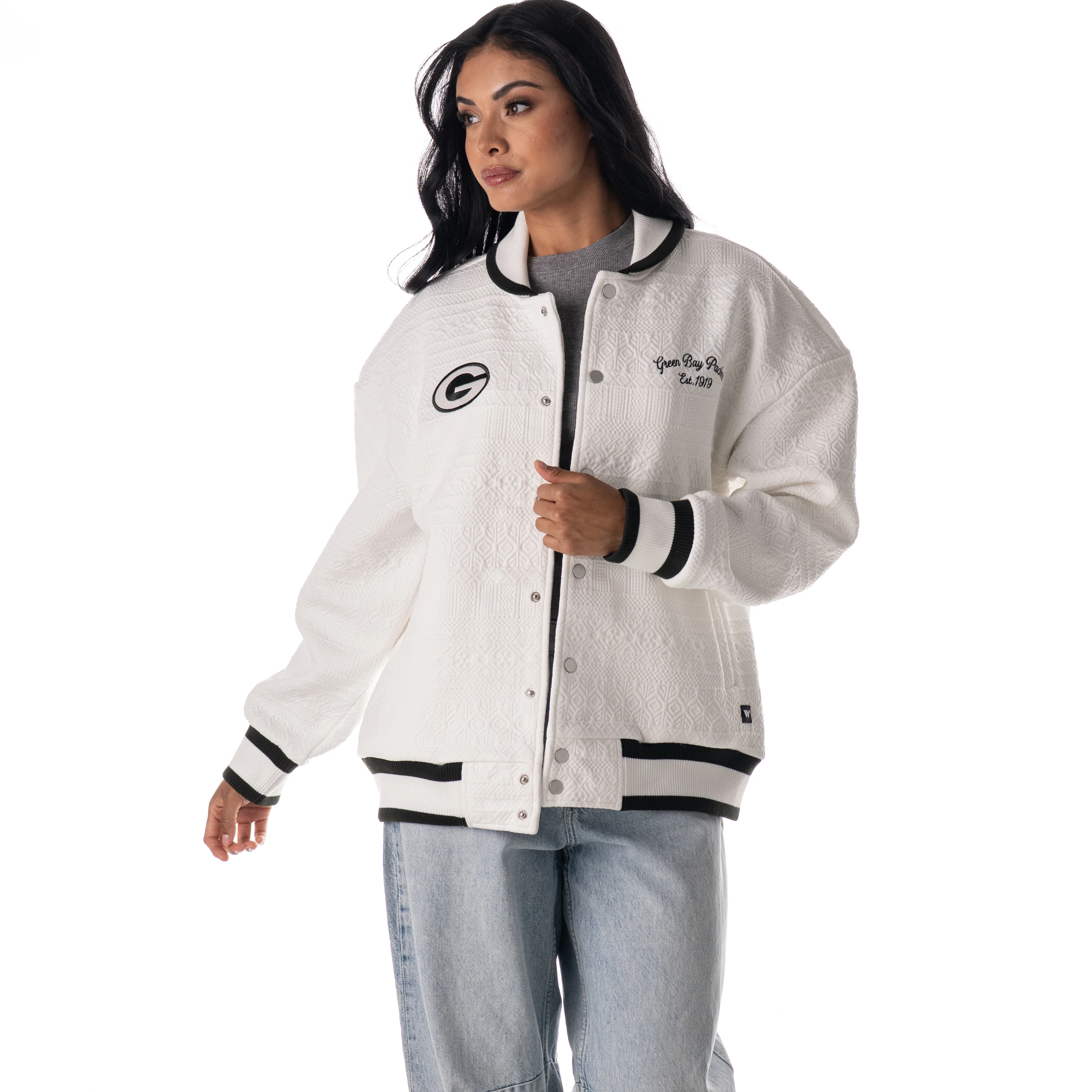 Green Bay Packers Unisex Embossed Knit Bomber - Vintage White - Image 4