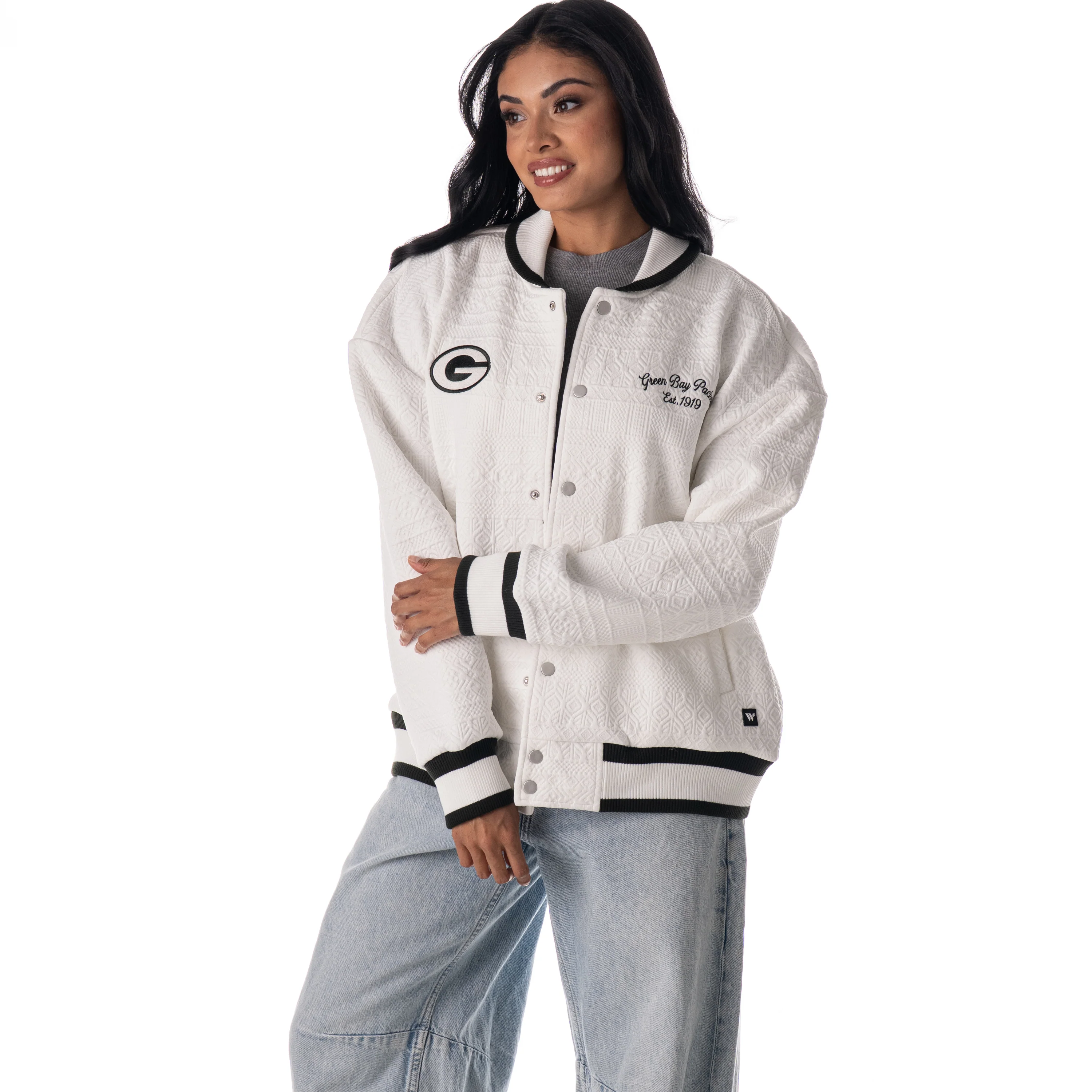 Green Bay Packers Unisex Embossed Knit Bomber - Vintage White - Image 5