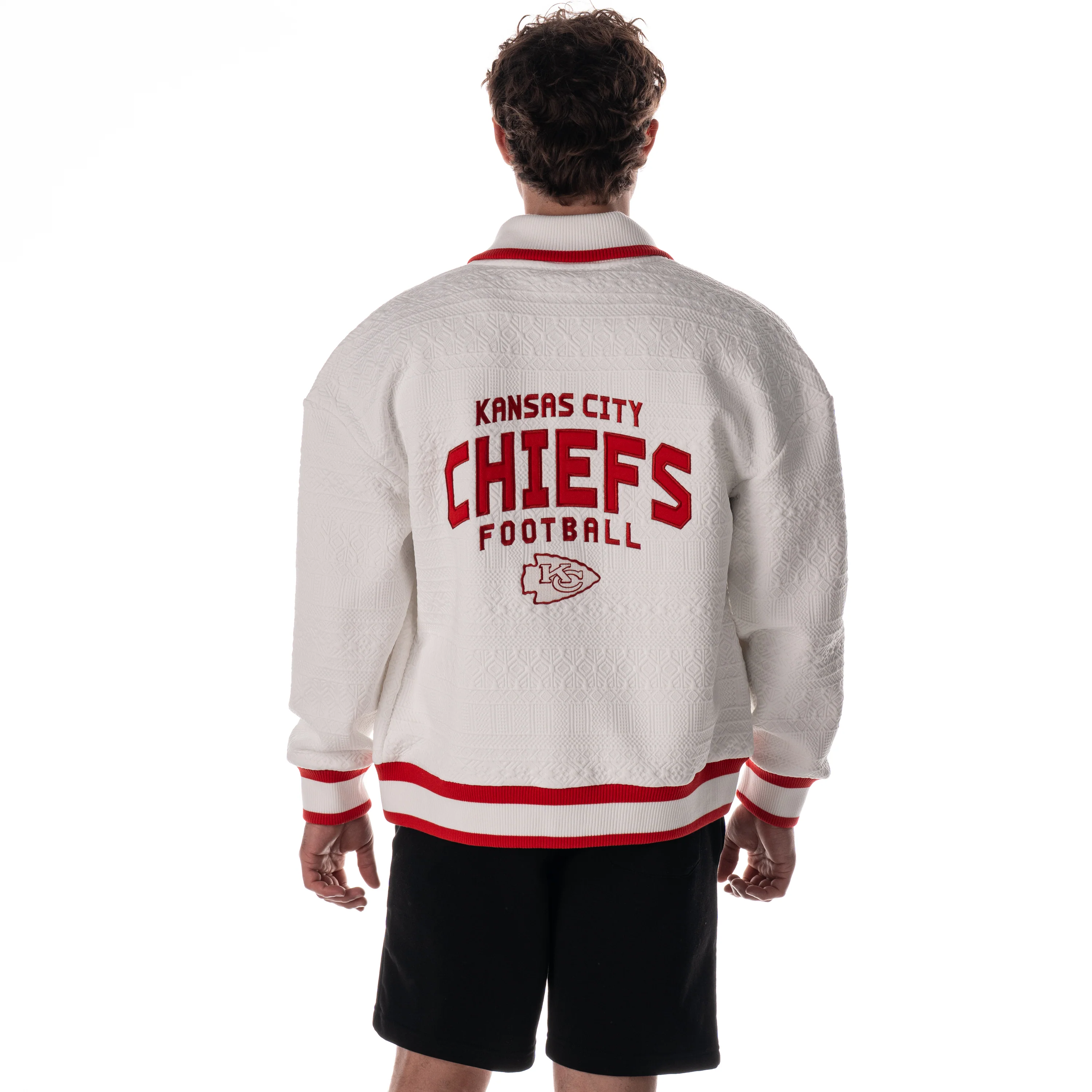 Kansas City Chiefs Unisex Embossed Cable Knit Bomber - Vintage White - Image 3