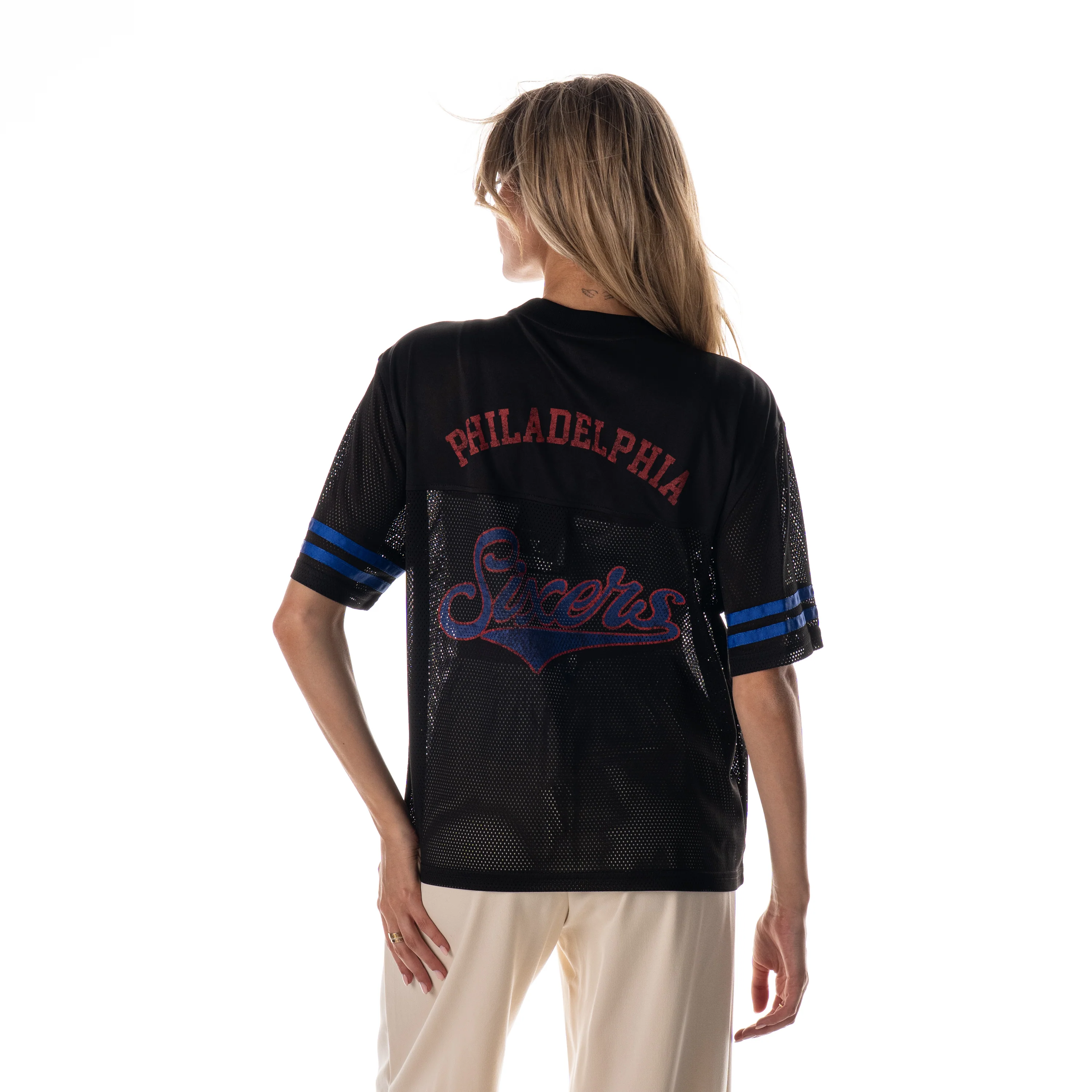 Philadelphia 76ers Women's Boxy Mesh Jersey - Black - Image 2