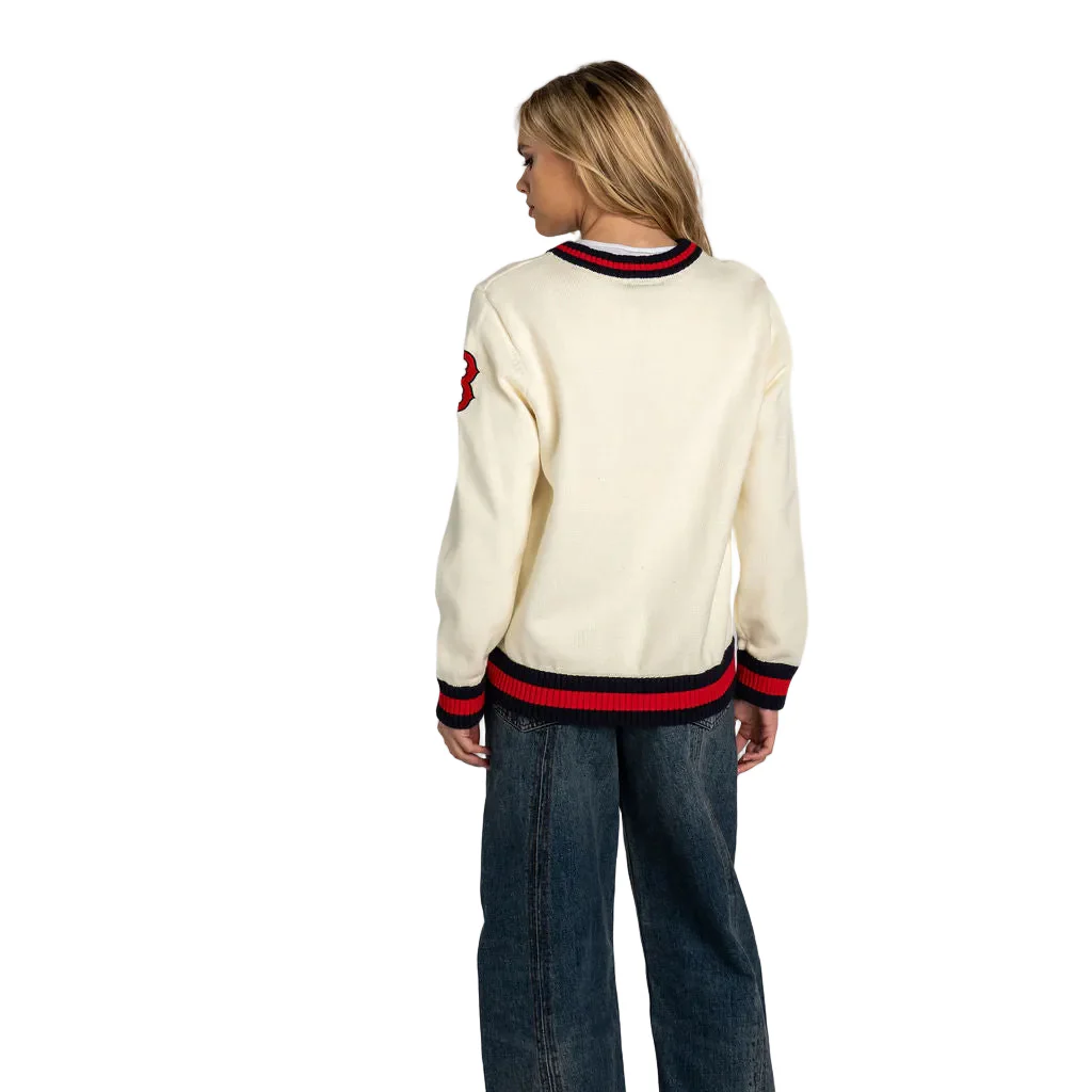 Boston Red Sox Women’s V-Neck Jaquard Sweater - Vintage White - Image 3