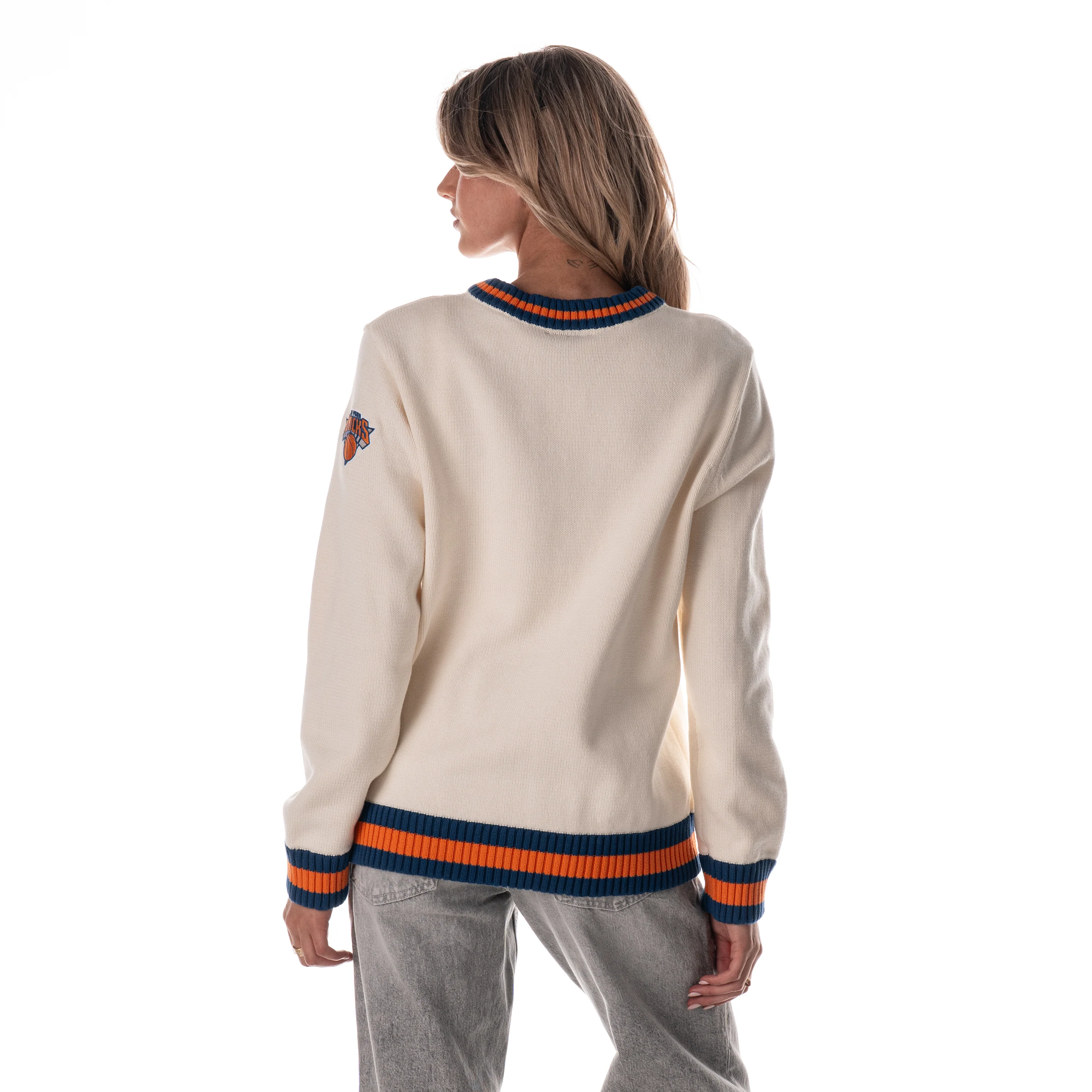 NY Knicks Women's Jacquard V-Neck Sweater - Cream - Image 2