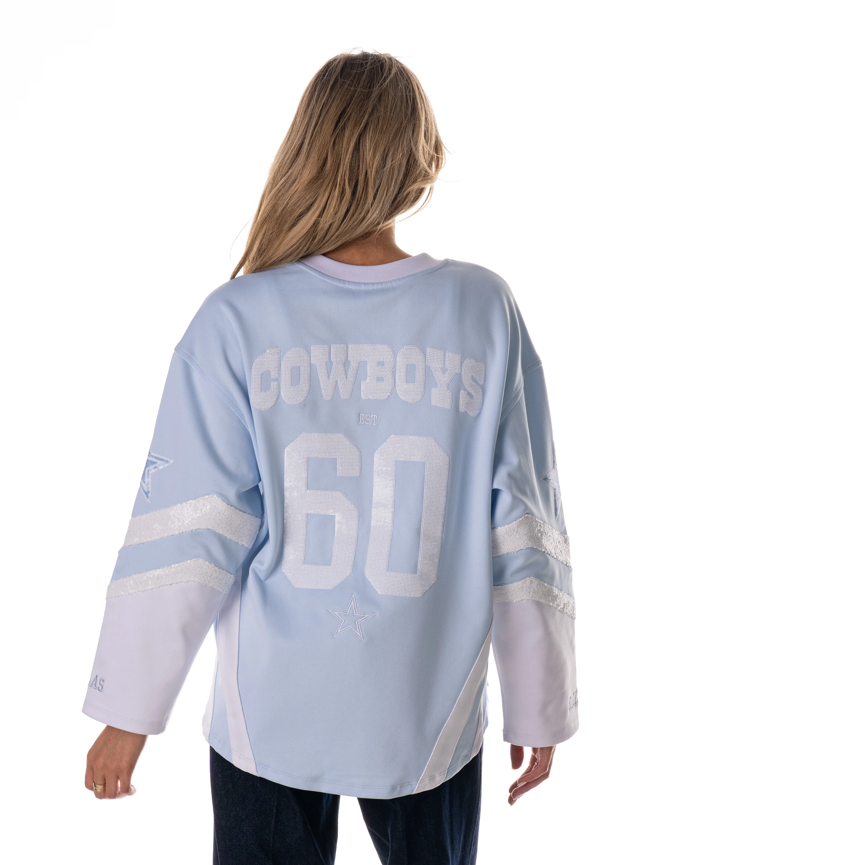 Dallas Cowboys Women's Sequin Logo Hockey Jersey - Light Blue - Image 2