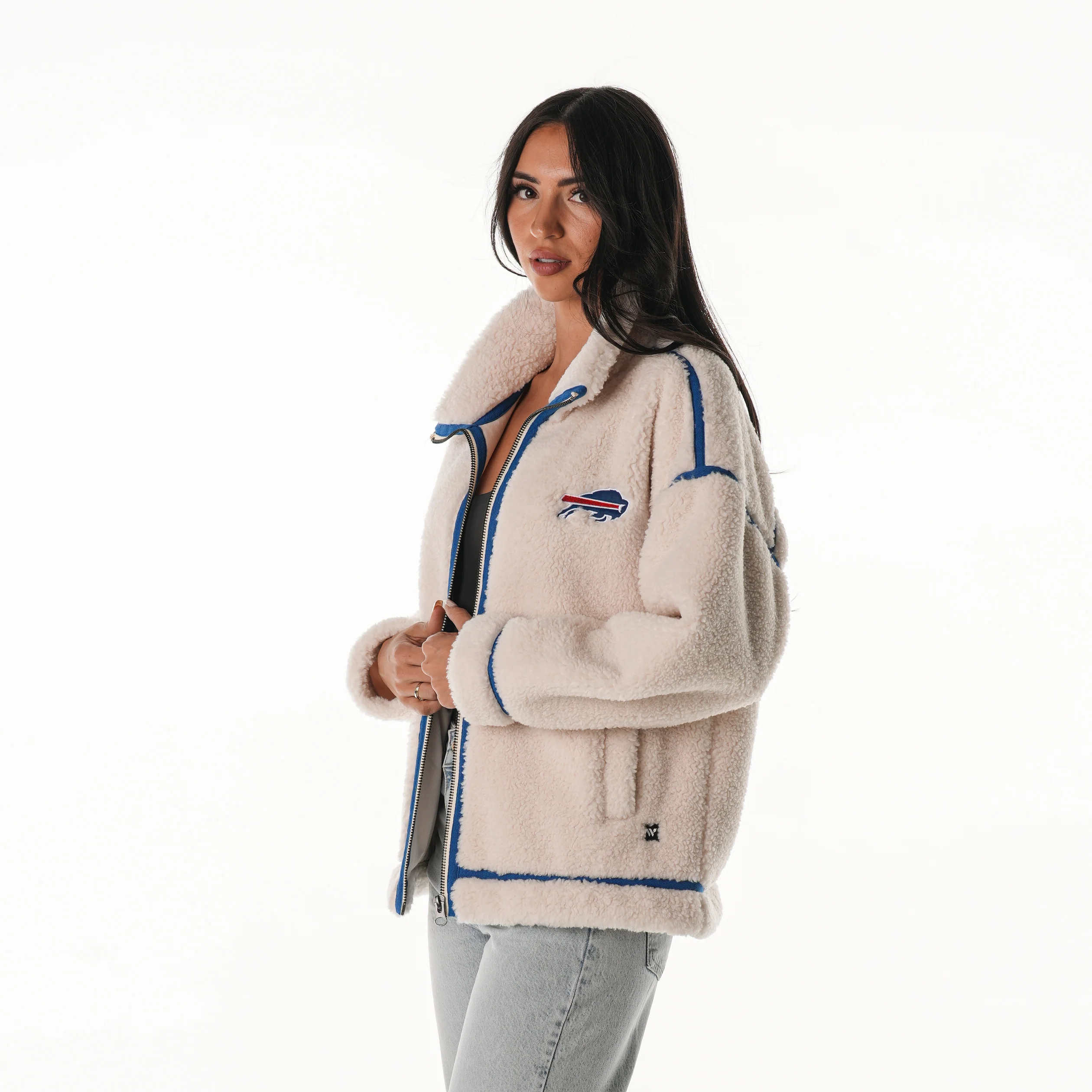 Buffalo Bills Women's Sherpa Front Zip Jacket - Natural - Image 3