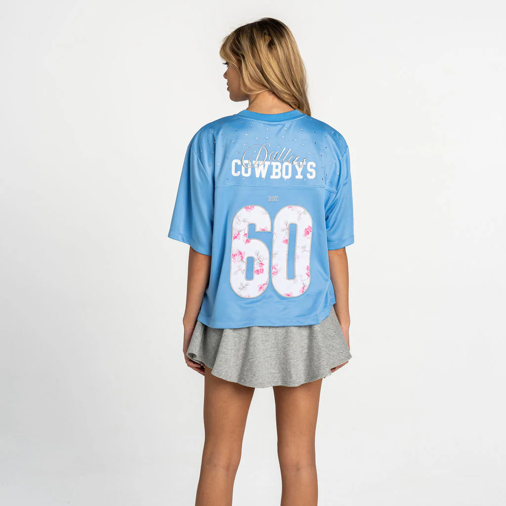 Dallas Cowboys Women’s Sequin & Floral Crop Jersey - Light Blue - Image 2
